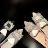 2026 Spring Summer Ballerina Flats Rhinestone Pointed Toe Brand Shoes Elegant Office Ladies Shoes Pink Black Plus Size 42