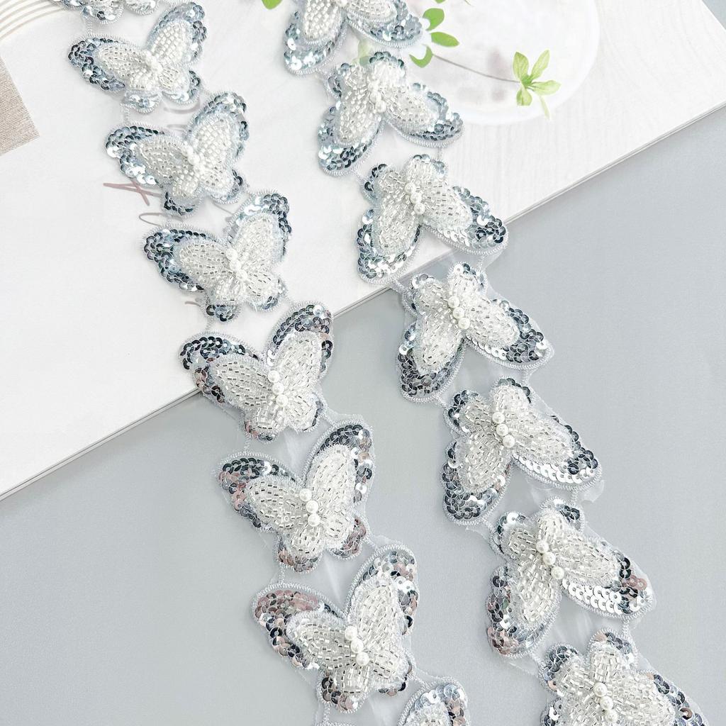 Exquisite Multi-Color Handmade Bead Embroidery Butterfly Decorative Clothing Hair Accessories Bag Accessories Lace Butterfly Lace Accessories