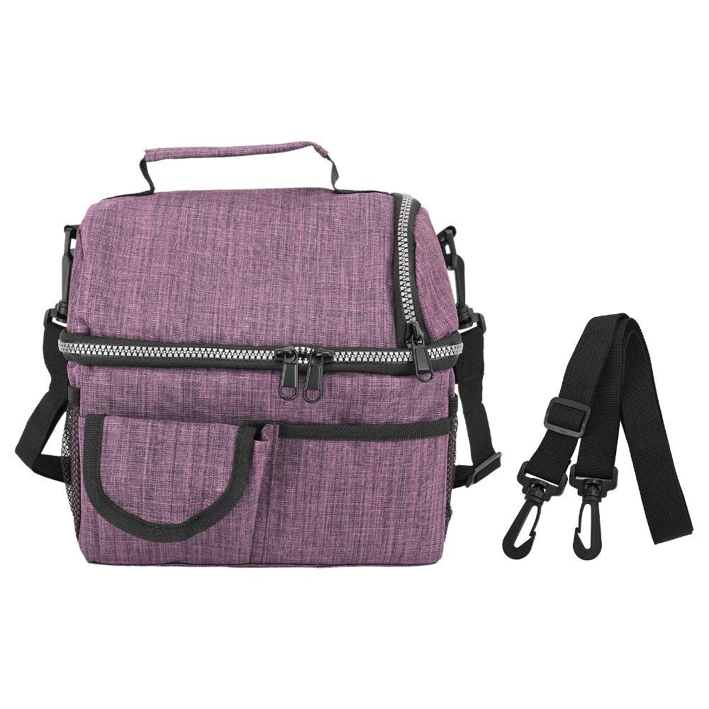 Durable Oxford Cloth Insulated Lunch Bag Large Capacity Dual Compartment Leakproof Lunch Bag Waterproof Soft Cooler Bag Work фиолетовый