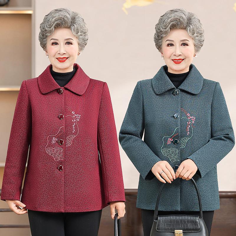 Stylish Woolen Coat for Middle-Aged and Elderly Women - Thickened Winter Wear for Mothers and Grandmas