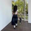 Women's High Waist Capri Wide Leg Jeans Loose Fit Vintage Washed Back Embroidery Baggy Denim Capris