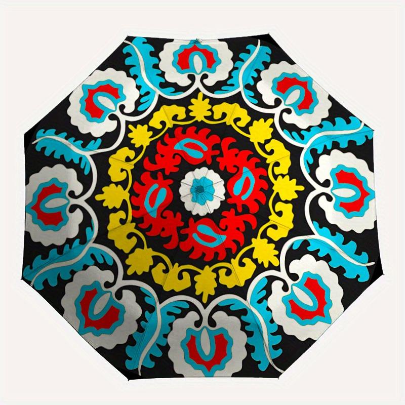 

1pc Suzani Embroider Automatic Open/close Folding Umbrella, Compact Portable Travel Umbrella, Durable Construction yy250804140