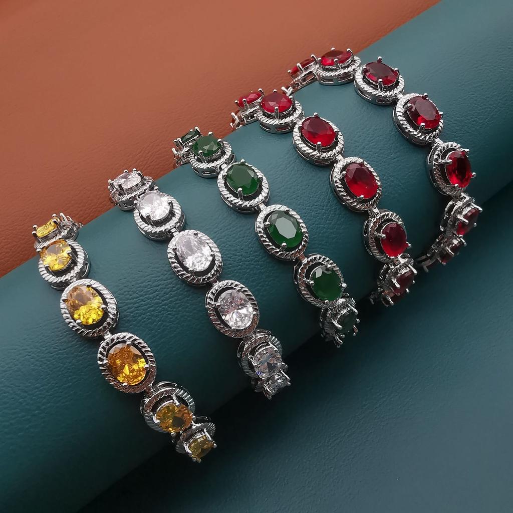 2026 Fashion Trend Jewelry Multi-color Zircon Bracelet Simple Versatile Oval Hollow Bracelet Women