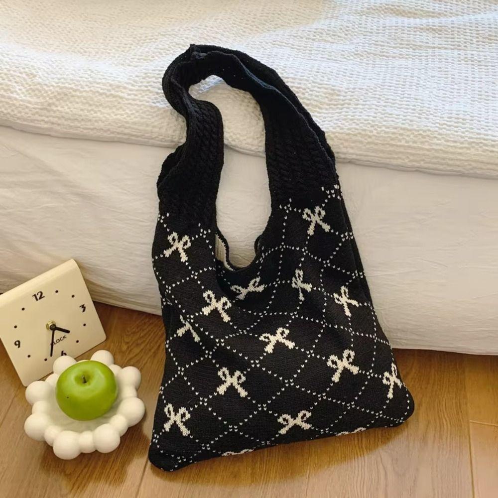 Large Capacity Crochet Tote Bag Sweet Beach Bag Trendy Casual Woven Handbag  Female