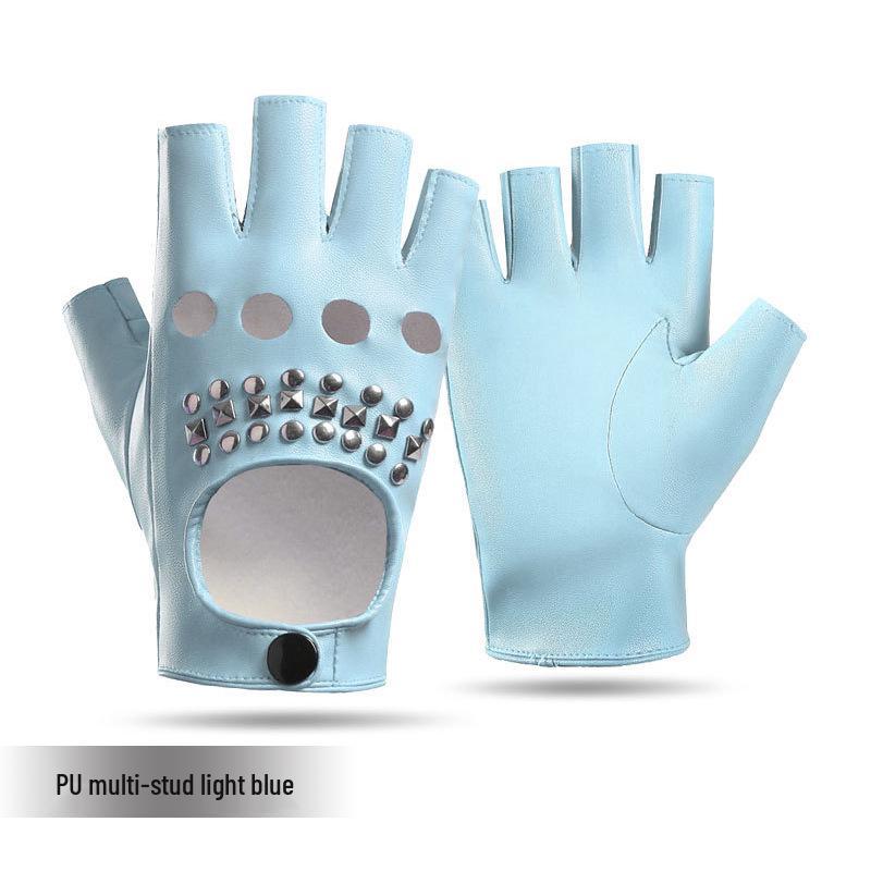 Modell Halbfinger Nieten PU Cosplay Punk Nachtclub Handschuhe für Damen