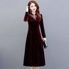 Robe en velours pour femme automne hiver Dame Robe de fête à manches longues Décontractée A-line Élégante Robes mi-longues
