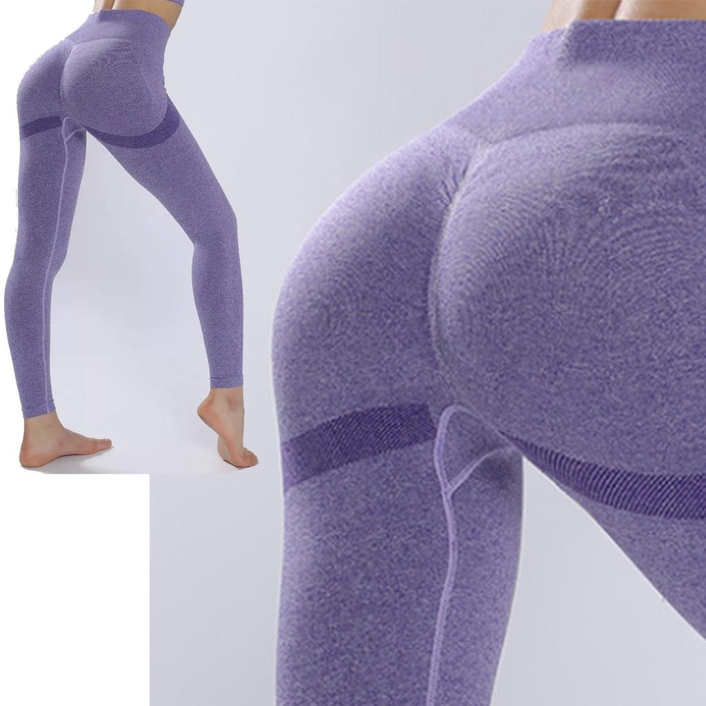 Workout Running Leggings Hip Lifting Seamless High Waist Tummy Control Gym Fitness Sport Pants for Women Purple M