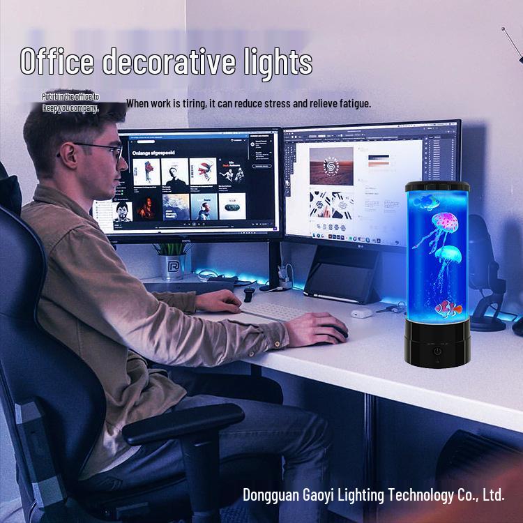 USB LED Jellyfish Night Light: Seven-Color Changing Fish Tank Lamp for Romantic Atmosphere