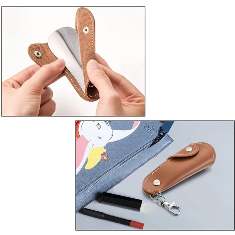 Japan and South Korea Metal Leather Shoehorn Portable Unisex Shoe Lifter Hanging Deduction Shoehorn for Keychain