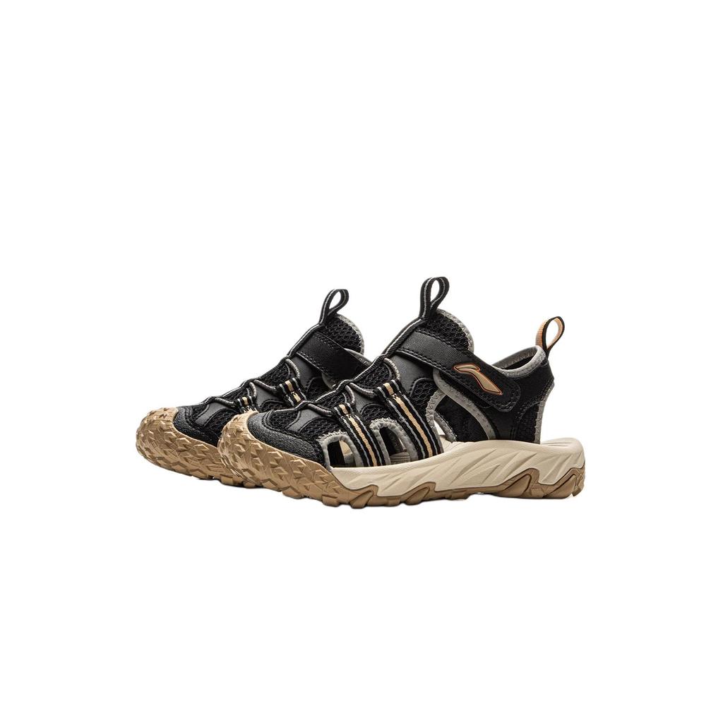Li Ning Kids Sports Lifestyle Synthetic Leather Comfortable Trendy Non-Slip Wear-Resistant Low-Top Sandals Kids sandals Black YKKV006-7