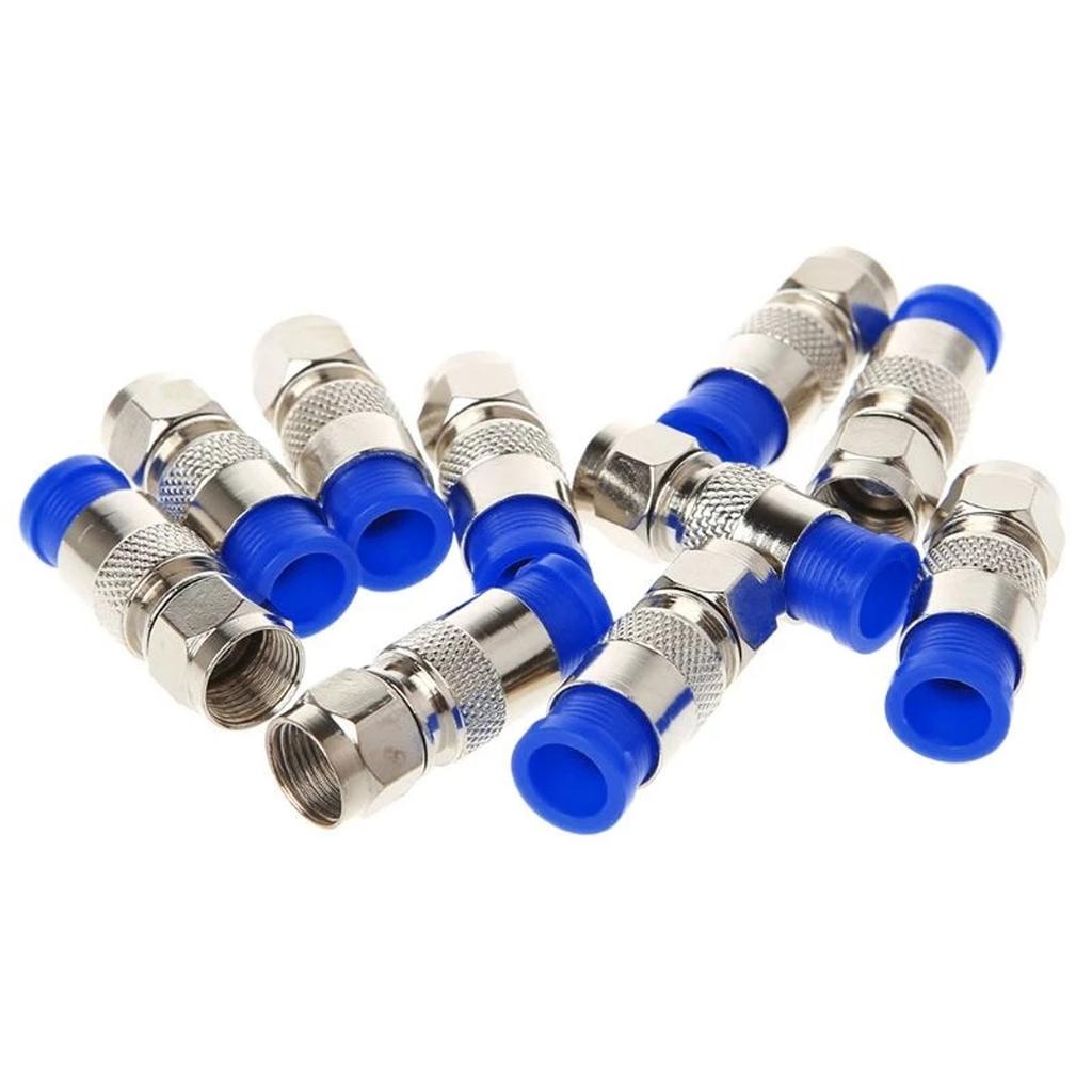 10pcs RG6 Compression Connectors RG6 F Type Connector Coax Coaxial Compression Fitting Waterproof Connection Black and Blue