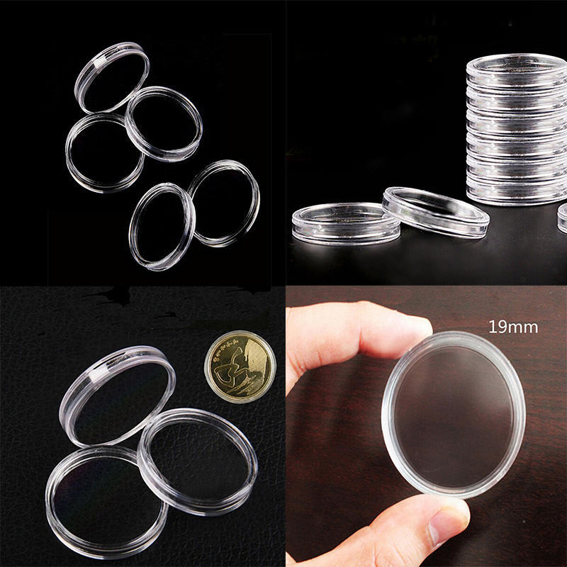 10Pcs 19Mm Clear Round Cases Coin Storage Capsules Holder Round Plastic