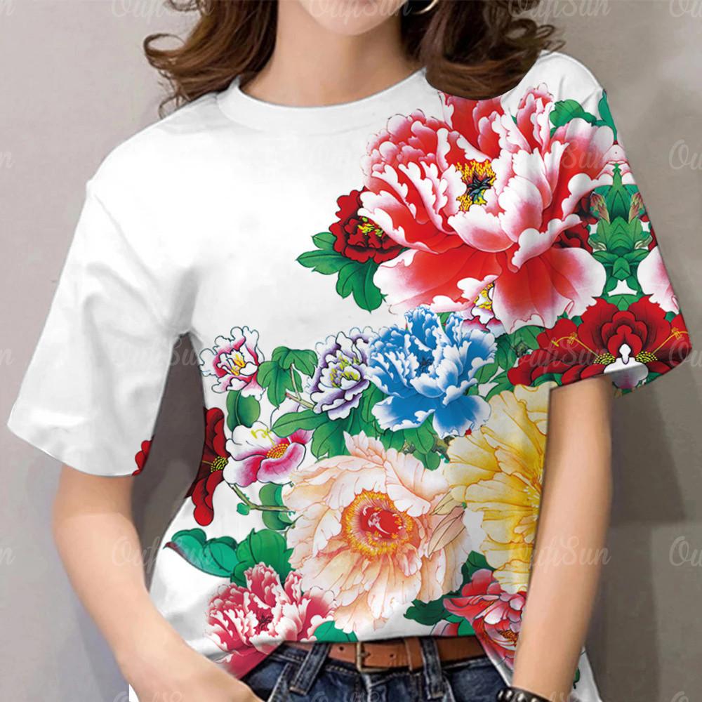 Women's printed round neck T-shirt round neck casual top Harajuku short sleeved shirt