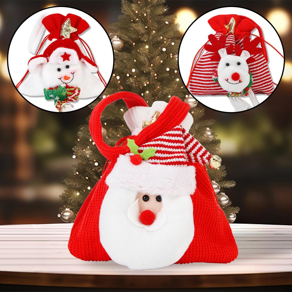 Whimsical Drawstring Christmas Gift Bags Featuring Santa Reindeer And Snowman Characters