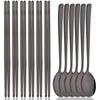 12pcs Colorful Dinnerware Set Korean Style Spoon Non-slip Chopsticks Cutlery Mirror Stainless Steel Flatware Kitchen Tableware