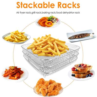 1 conjunto de rack desidratador de aço inoxidável três camadas empilhável quadrado máquina de lavar louça segura torrefação vapor rack cozinha fritadeira acessórios