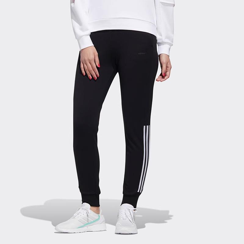 Adidas Neo Vintage Three-Stripe Color-Block Tapered Knit Sports Pants Women Pants Black GL6057