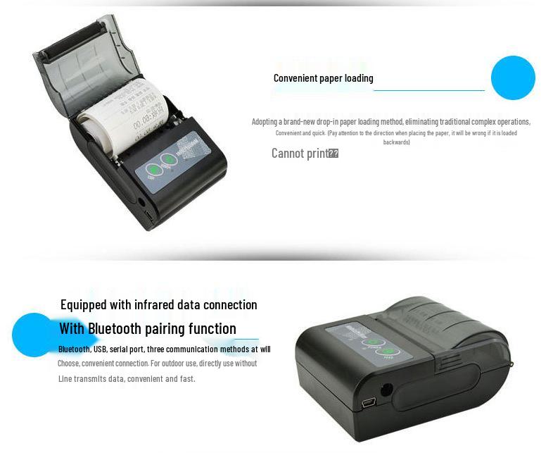 58mm Bluetooth Portable Thermal Receipt Printer for Orders and Cash Registers