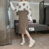 Coffee Color Women's Mid-Length A-Line Summer Slit Skirt 022