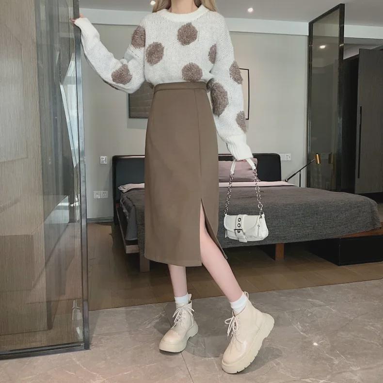 Coffee Color Women's Mid-Length A-Line Summer Slit Skirt 022