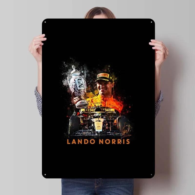 Lando Norris Metallschild Rennposter Dekorative Metallplatten Retro Blechschild für Wandkunst Dekoration Gamer Zimmer Dekoration