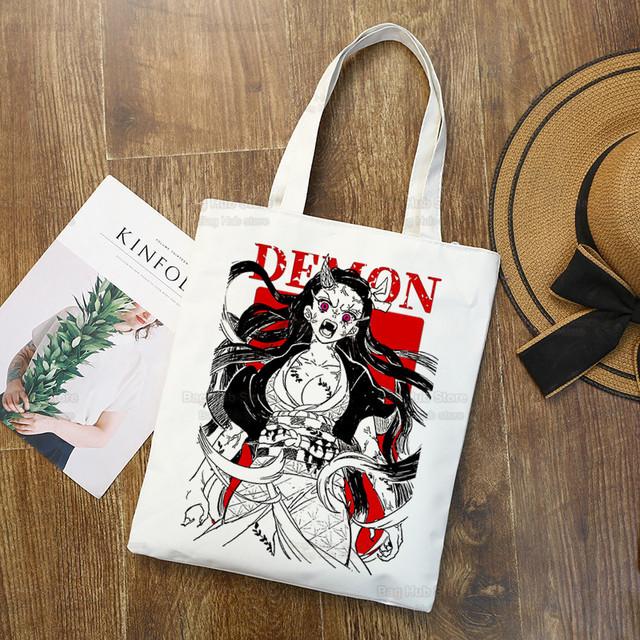 Geantă de pânză Tanjiro Nezuko Demon Slayer Harajuku Geantă de cumpărături Kimetsu No Yaiba Geantă de umăr originală pentru colegiu Utilizare zilnică
