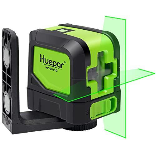 

Huepar M-9011G 2-Line Green Laser Level, Cross Line Laser, Green Laser, Automatic Correction, Tilt Mode, High Brightness, 110° Line Output Angle, Mini
