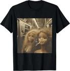 Distressed Doll Smoking Funny Doll Face Meme T-Shirt L