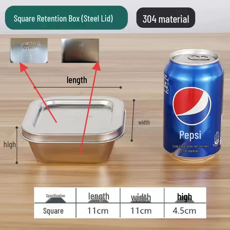 Tianze 304 Stainless Steel Square Food Sample Retention Box with Steel Lid, 11x11cm