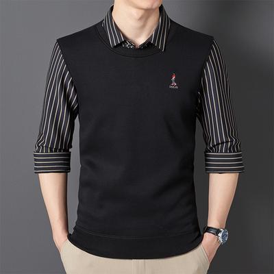Winter Men's Fake Two-piece Shirt Fleece Warm Shirt Thickened Knitted Sweater Business Casual Sweater