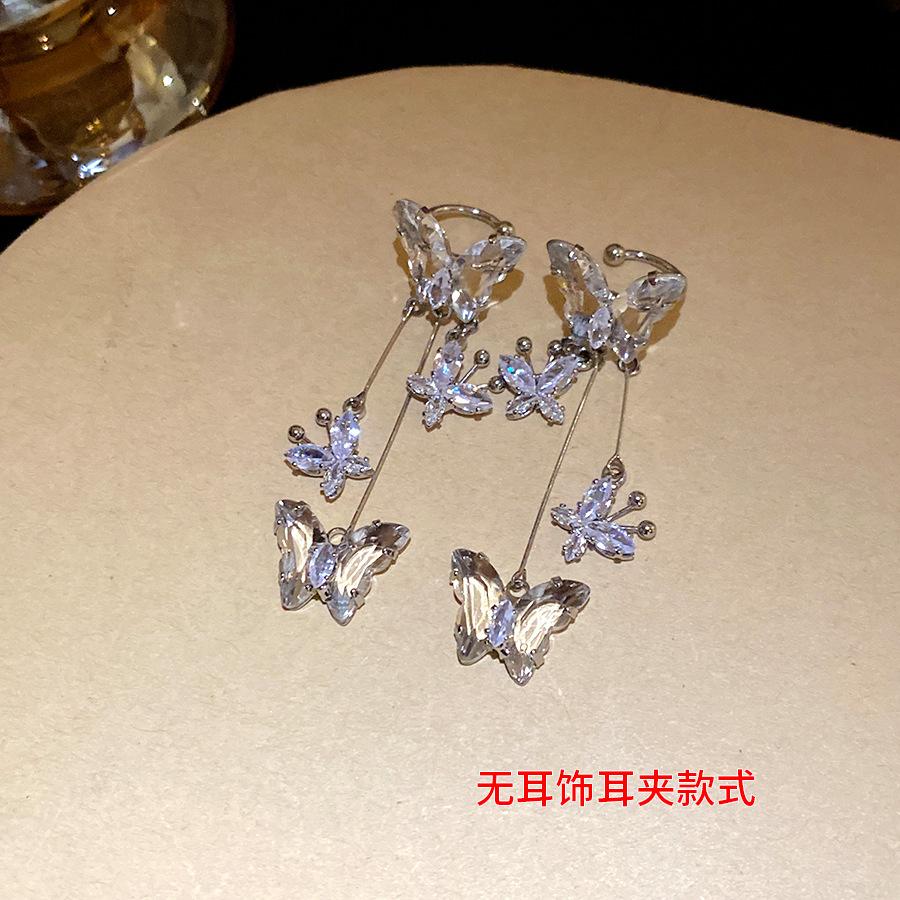 

Zircon butterfly tassel pendant, earclip, personalized design, temperament, earbone clip, light luxury, high-end, versatile earrings, women