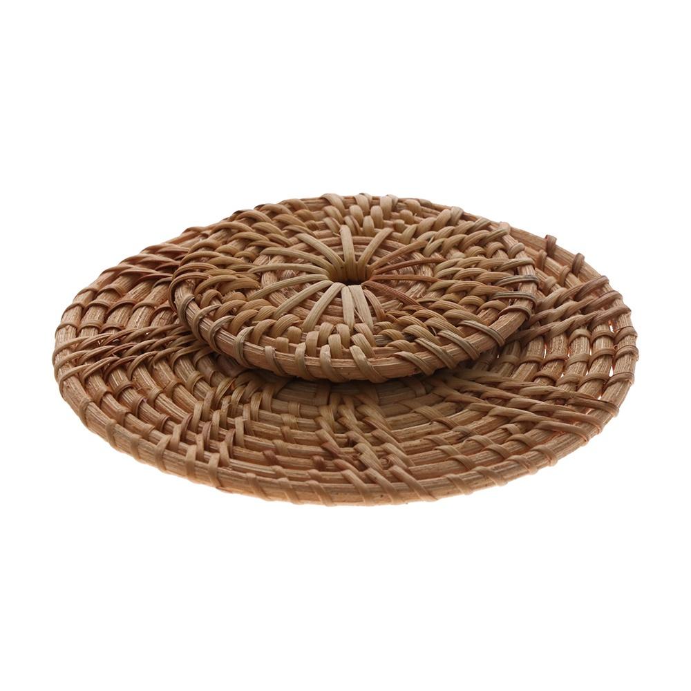Natural Round Rattan Kitchen Insulation Pad Padding Mat Placemat Bowl Pad Coasters Cup Mats