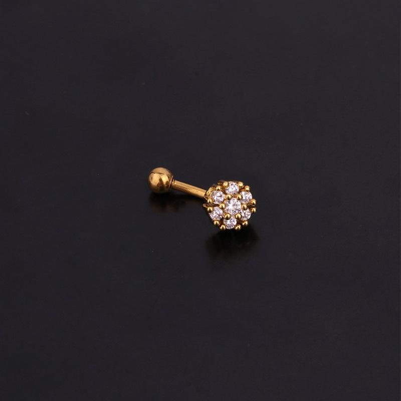 Stainless Steel Zircon Eyebrow Studs: 1.2x6/8mm Curved Rod Cochlear Design