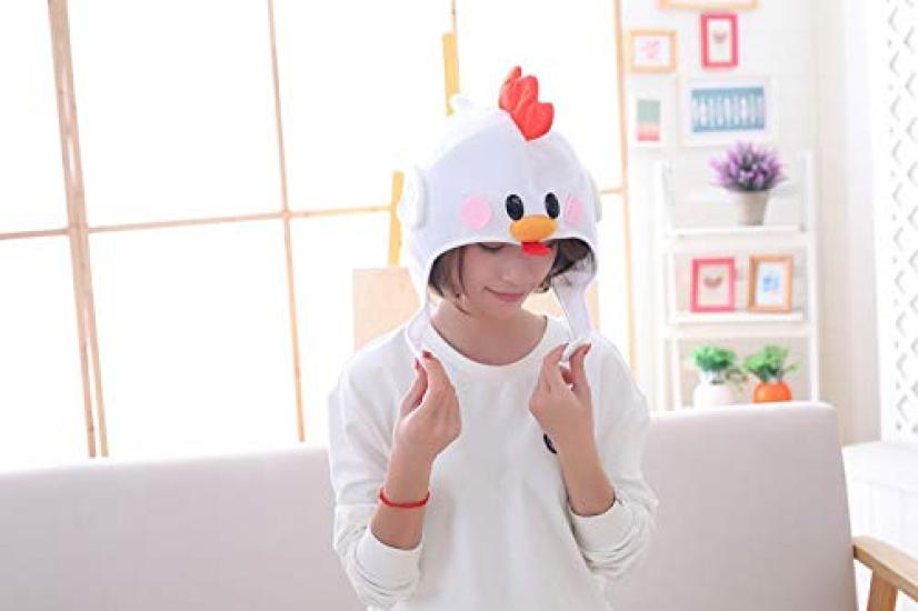 Bestmaple Animal Cap, Plush Headgear, Cute, Fluffy, Plush Cap, Mask Animal Costume (White Chicken)