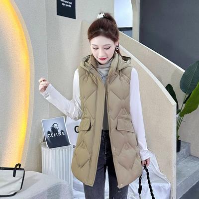 Removable Hat, Down Cotton Vest, Women's Medium and Long Autumn and Winter New Vest, Vest and Vest Jacket