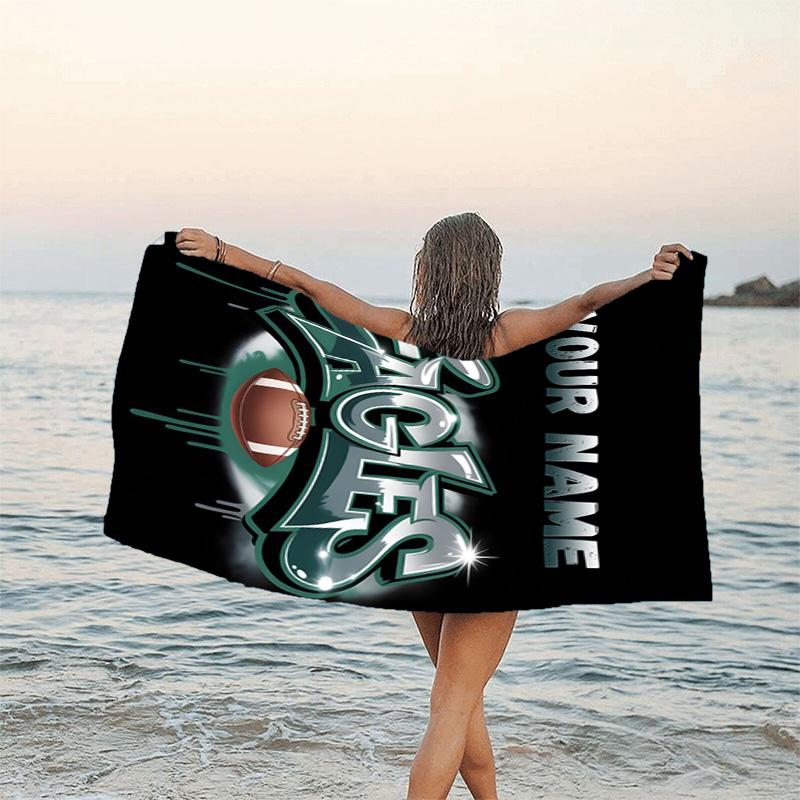 1pc Fashion Cool Eagle Logo1 Beach Towel with Custom Name, Beach/Swimming/Bath/Picnic/Camping Towel, Suitable for Seaside Beaches