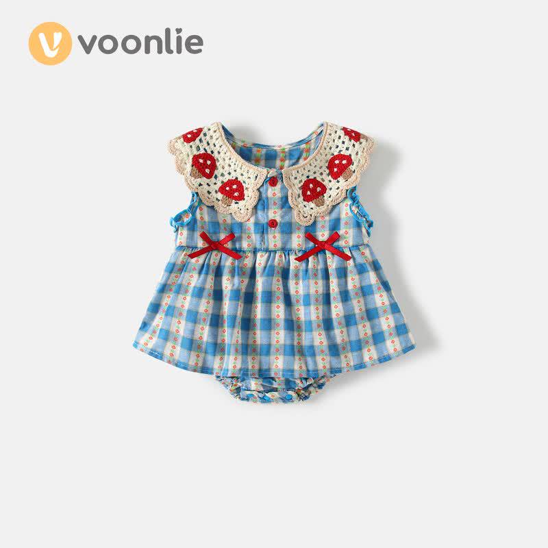 VOONLIE Baby Girl Sweet Plaid Mushroom Embroidered Summer Romper L
