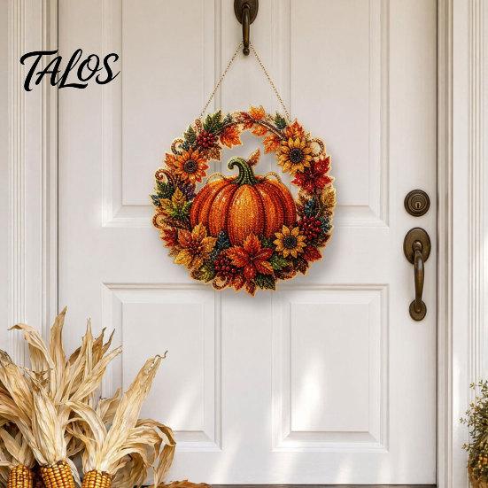 Elegant Holiday Ornament Fall Pumpkin Sunflower Wreath Hanging Decor, Acrylic Hand Painted Festive Party Decoration Window Ornament, Thanksgiving