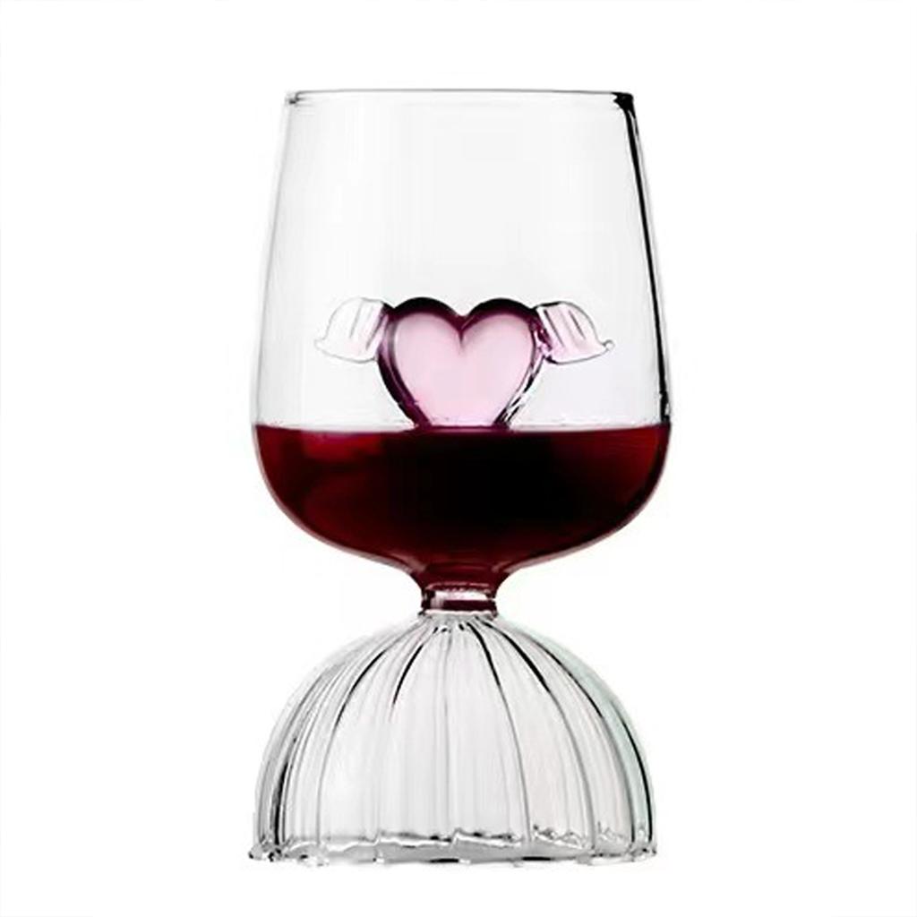 3D Pink Heart Goblet For Valentine's Day Reusable Glass Drinking Cup For Champagne Wine