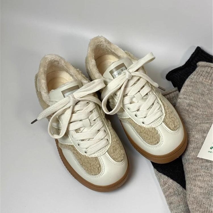 Retro German training shoes two cotton board shoes women's 2025 new platform student white shoes versatile chic fluffy shoes