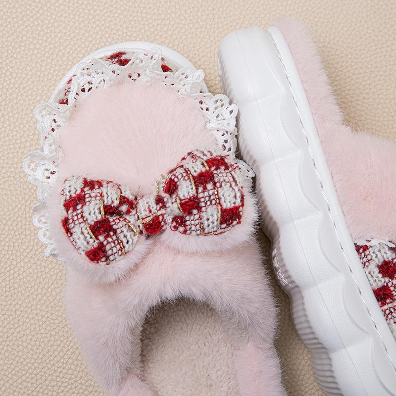 2025 Baumwollpantoffeln Winter gefüttert verdickt Schleife warm Indoor Zuhause Boden Haushalt flauschige Baumwollpantoffeln
