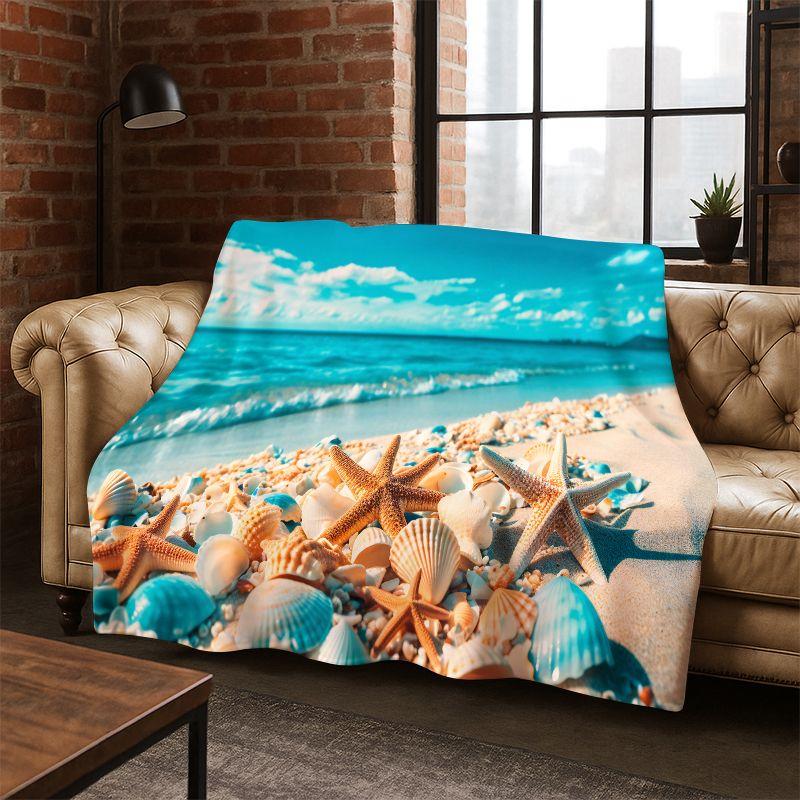 Starfish Beach Sand Shell Sea Star Flannel Blanket Soft Warm Throw Blanket for Bedroom Living Room Bed Travel Camping Picnic kid