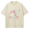 T-shirt da Donna in Cotone Denim Lavato con Stampa di Lettere Semplice Carina Manica Corta Larga Unisex Casual Comfort per il Pendolarismo Top Base