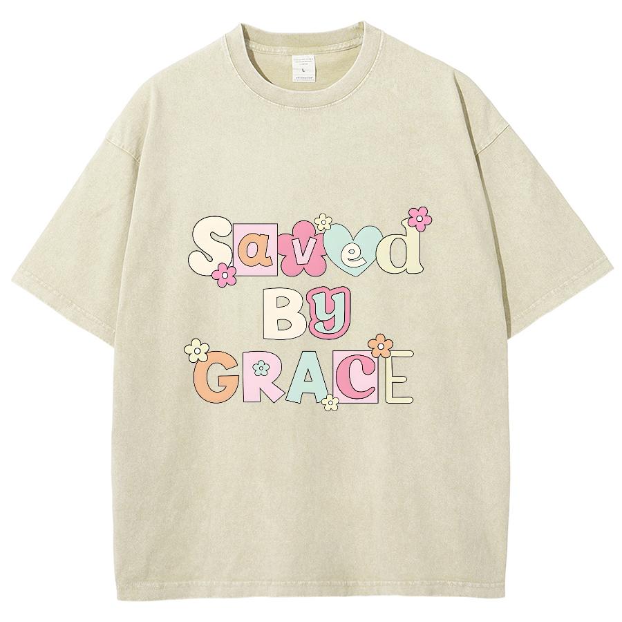 T-shirt da Donna in Cotone Denim Lavato con Stampa di Lettere Semplice Carina Manica Corta Larga Unisex Casual Comfort per il Pendolarismo Top Base