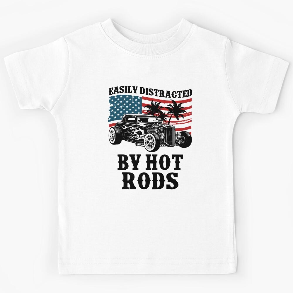 Easily Distracted By Hot Rods American Flag USA 250 Patriotic Kids T-Shirt 110