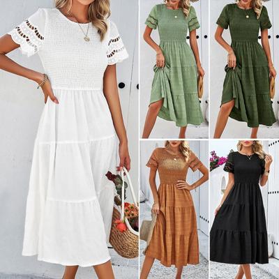 Einfarbige lässige lockere lange Kleider für Damen Sommer Damen A-Linien Midi-Kleid elegant Vintage Damenkleider