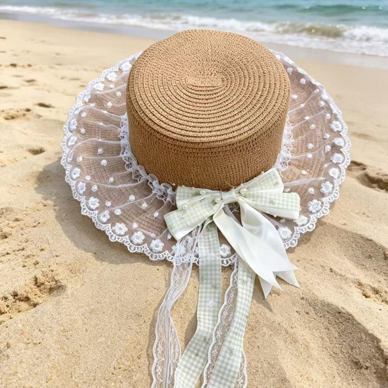 Small Fresh Pastoral Sweet Bow Sun Hat Children Beige Straw Hat Straw Hat Versatile Summer Photo