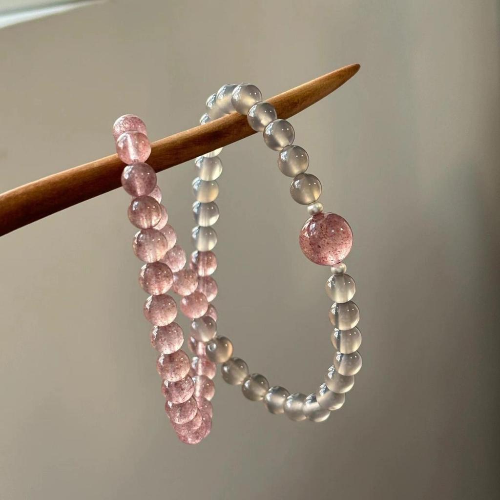 Natural Strawberry Quartz Crystal Bracelet for Women6mm Double-ring fashion crystal bracelet as a birthday gift for a girl's best friend