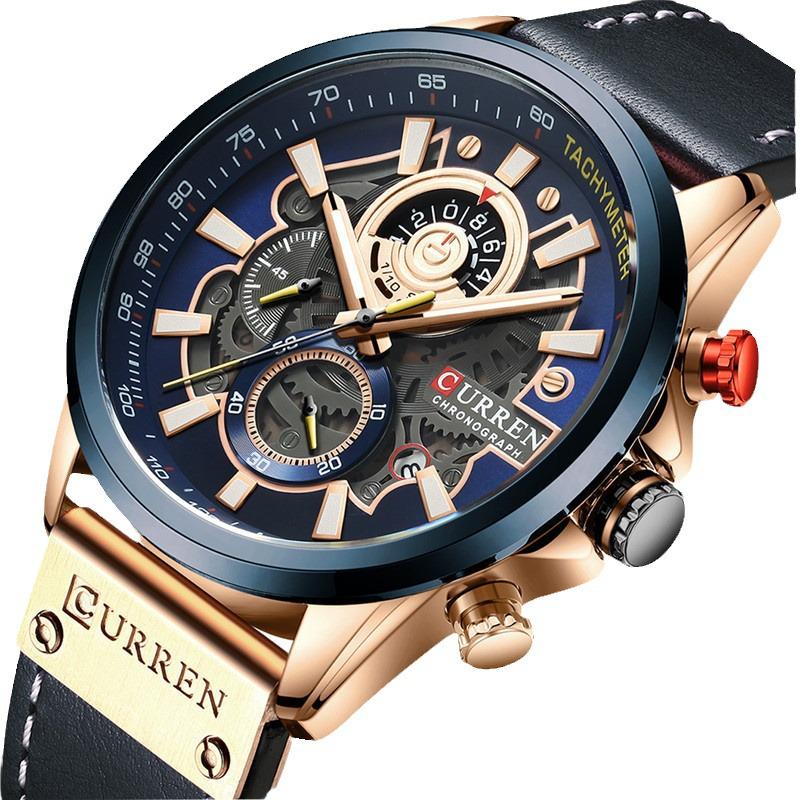 Curren 8380 Men's Waterproof Multifunctional Quartz Sports Watch with Leather Strap and Calendar