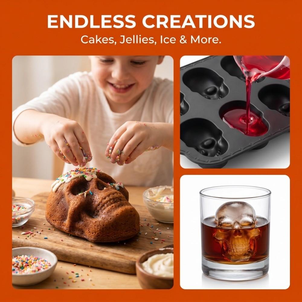 Elasticity Skeleton Head Cake Mold Food Grade Silicone Skull Baking Mold Skull Cake Pan Halloween